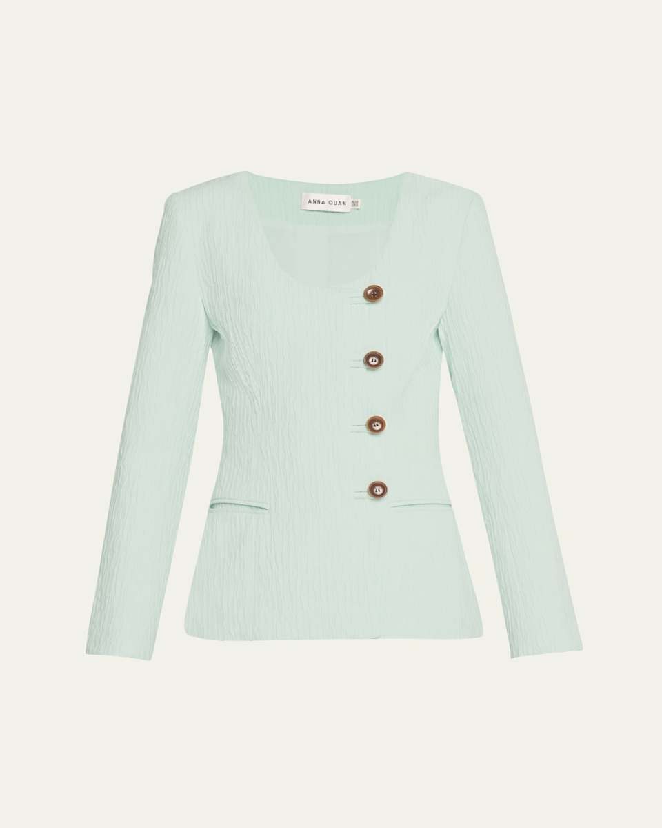 Vera Button-Down Crinkled Jacquard Jacket